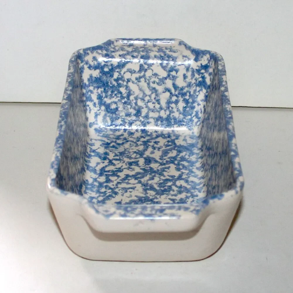 East Texas Pottery Spring Heart Loaf Pan stoneware spongeware blue ceramic baker